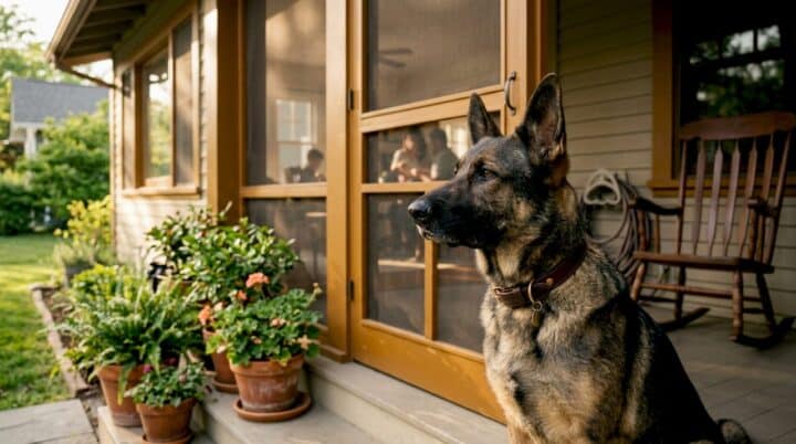 German shepherd alert at home entrance